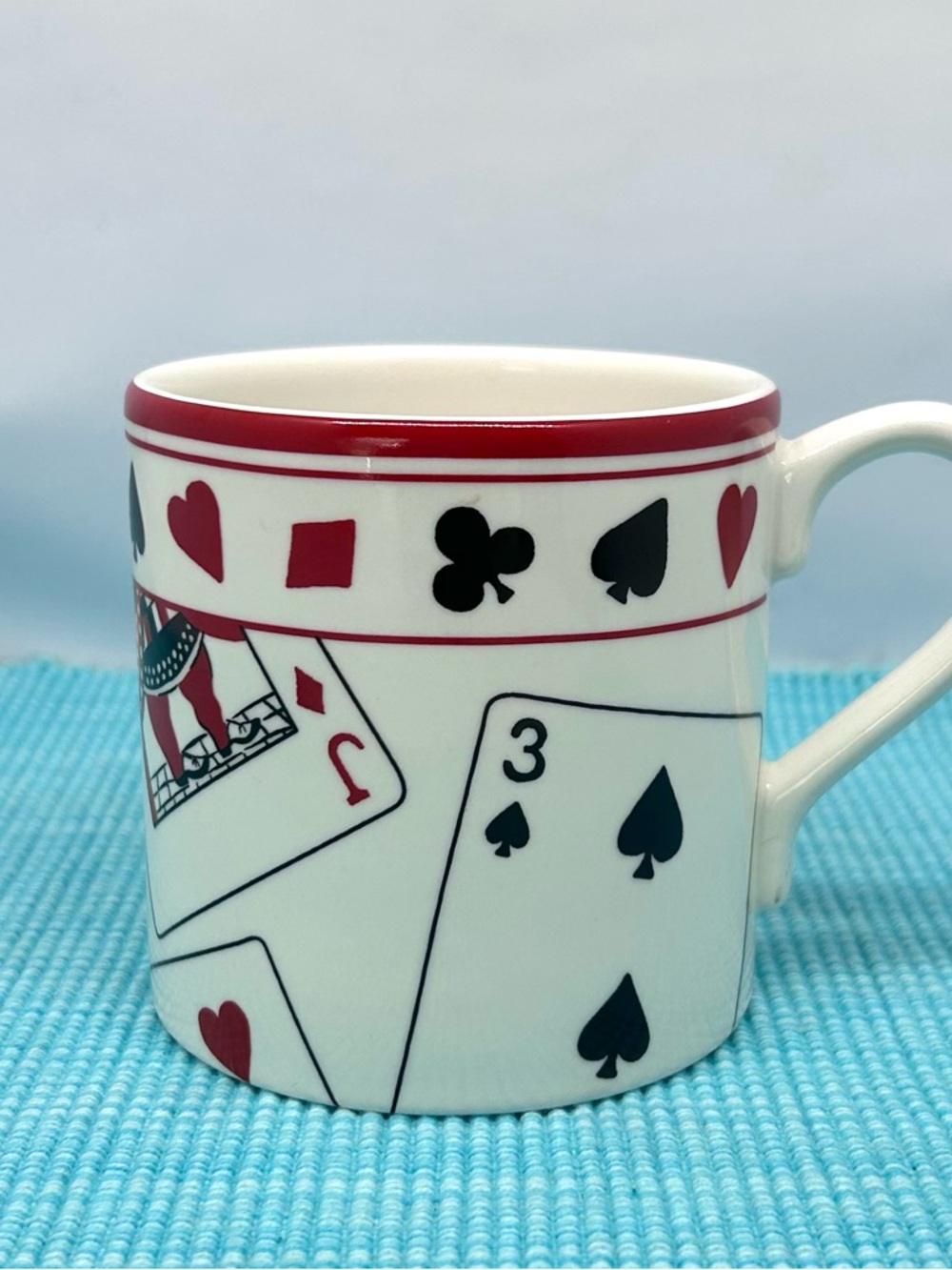 Rare Vtg Tiffany Co Este Ceramiche Playing Card Mug Porcelain Italy Red White